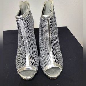 Silver Glitter Peep Toe Booties